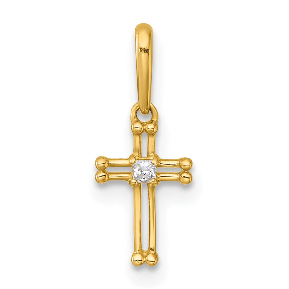 14k Madi K Polished and Beaded CZ Open Cross Pendant