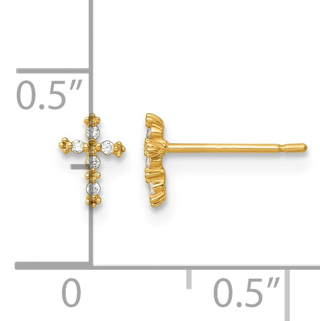 14k Madi K Polished CZ Cross Childrens Post Earrings