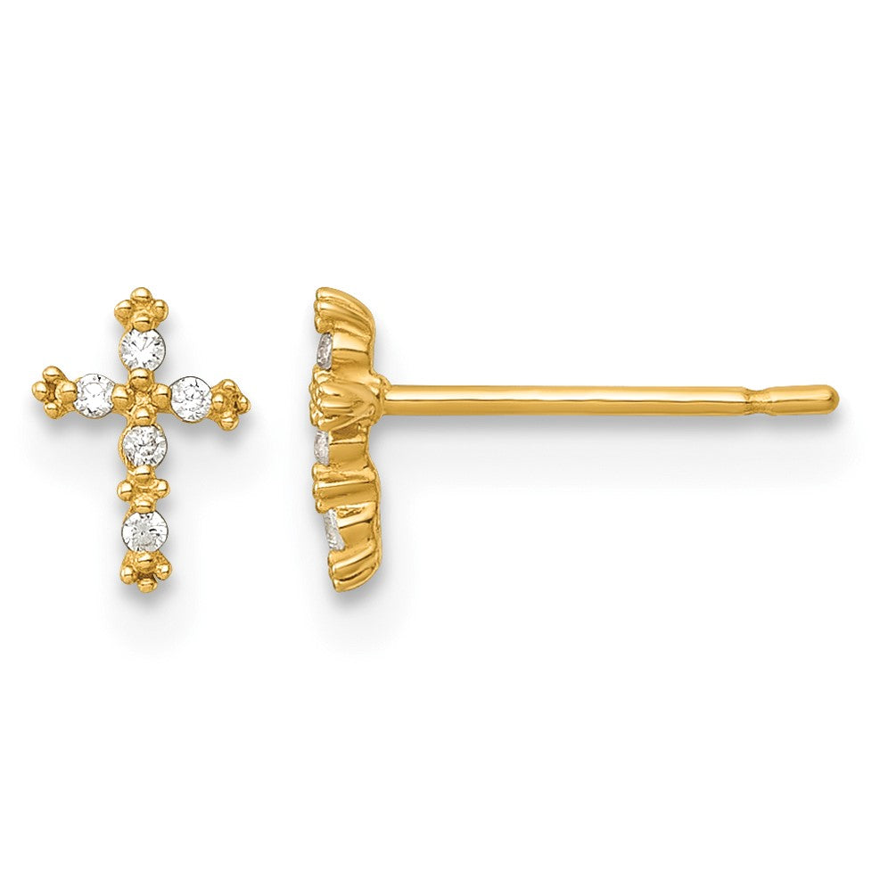 14k Madi K Polished CZ Cross Childrens Post Earrings