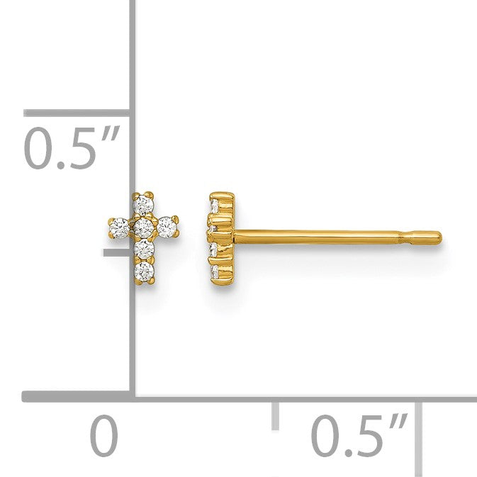 14k Madi K Polished Tiny CZ Cross Childrens Post Earrings