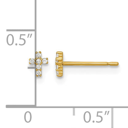 14k Madi K Polished Tiny CZ Cross Childrens Post Earrings