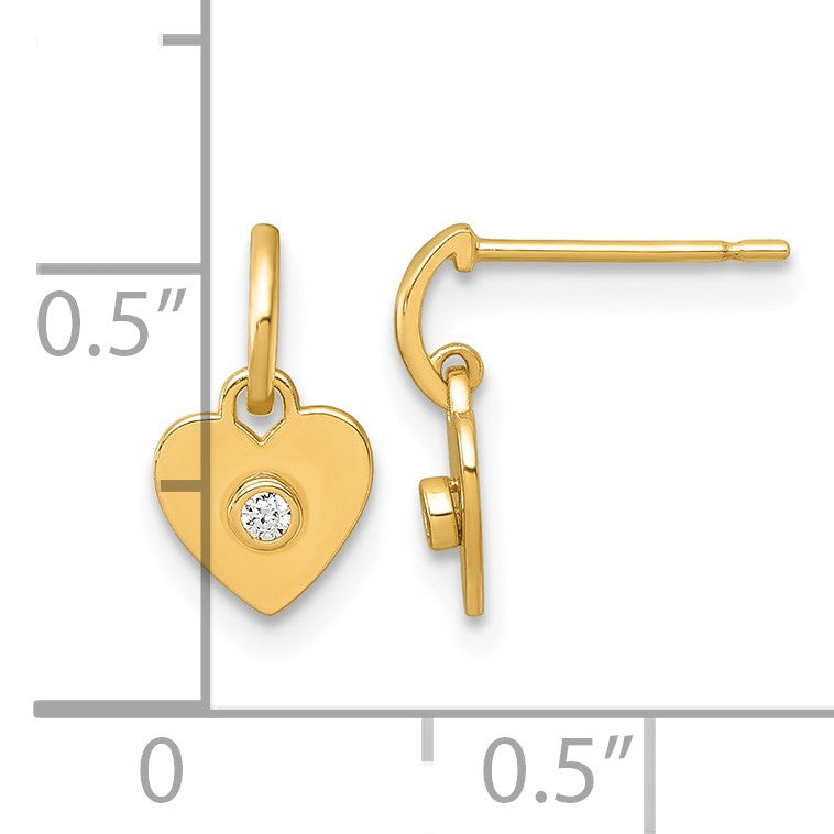 14k Madi K Polished CZ Heart Childrens Dangle Post Earrings