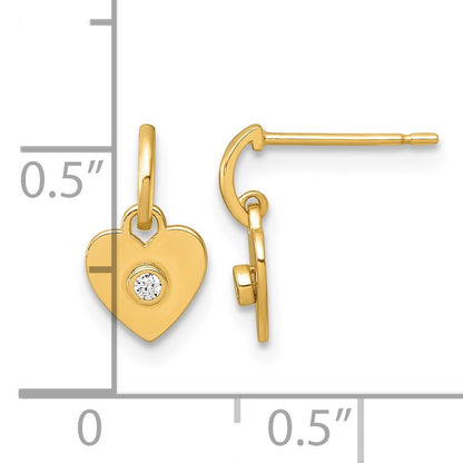 14k Madi K Polished CZ Heart Childrens Dangle Post Earrings