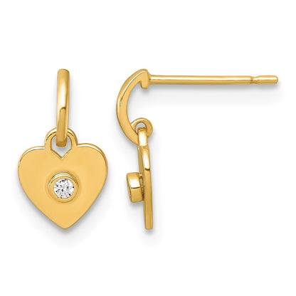 14k Madi K Polished CZ Heart Childrens Dangle Post Earrings