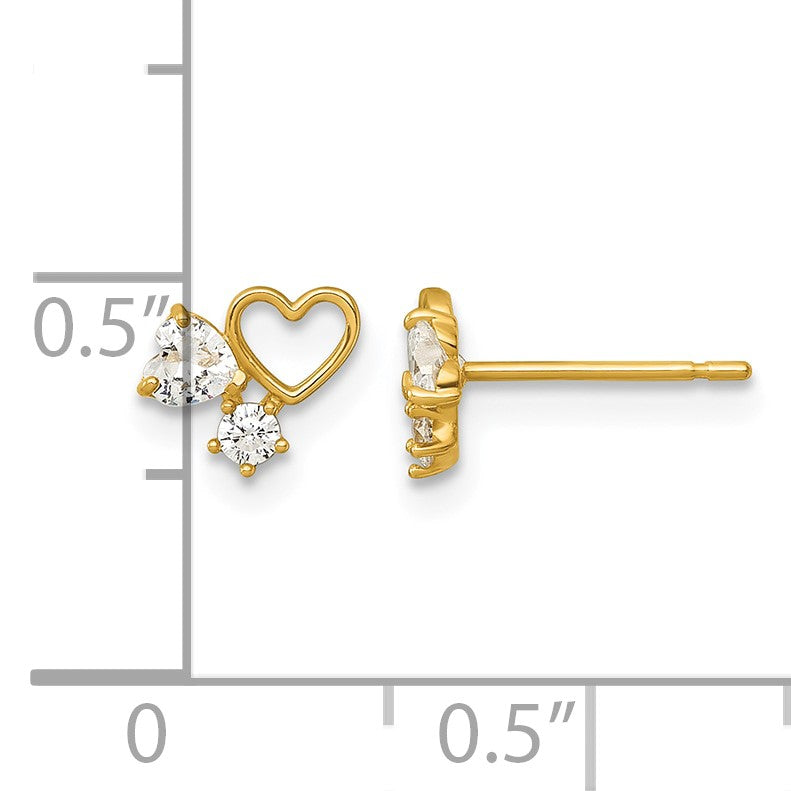 14k Madi K Polished CZ Hearts Childrens Post Earrings
