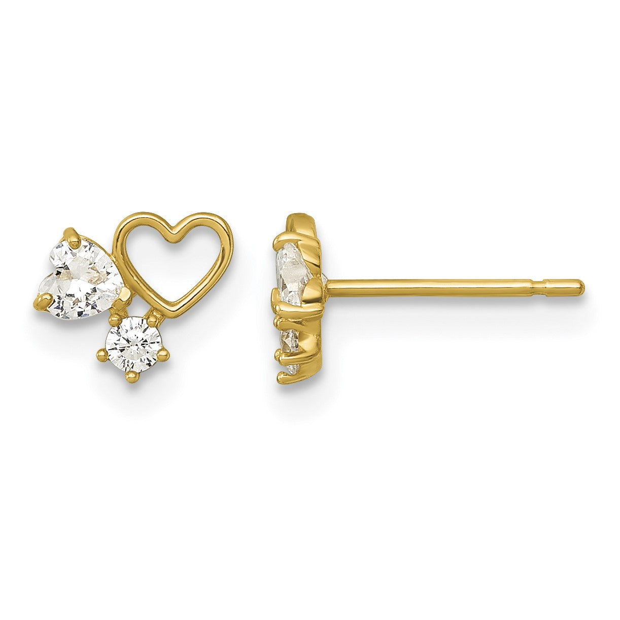 14k Madi K Polished CZ Hearts Childrens Post Earrings