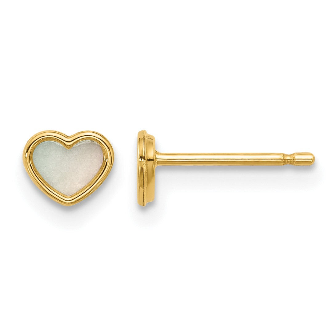 14K Polished Mother of Pearl 5mm Heart Post Earrings