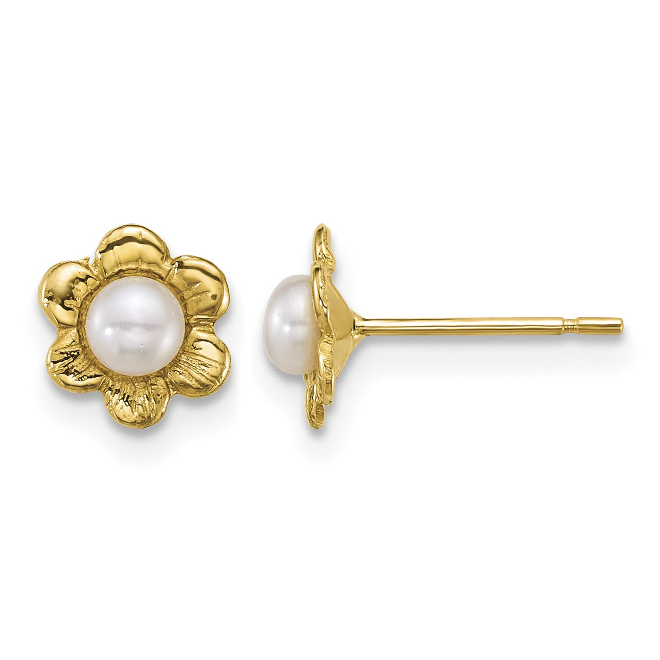 14k Madi K Polished 3-4mm Button White Freshwater Cultured Pearl Flower Childrens Post Earrings