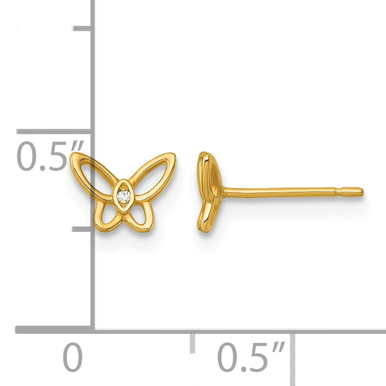 14k Madi K Polished CZ Open Butterfly Childrens Post Earrings