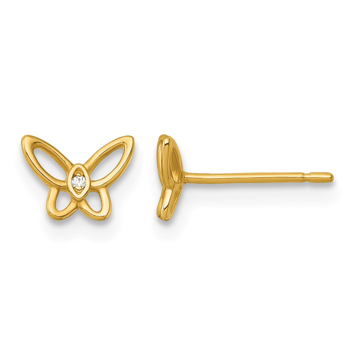14k Madi K Polished CZ Open Butterfly Childrens Post Earrings