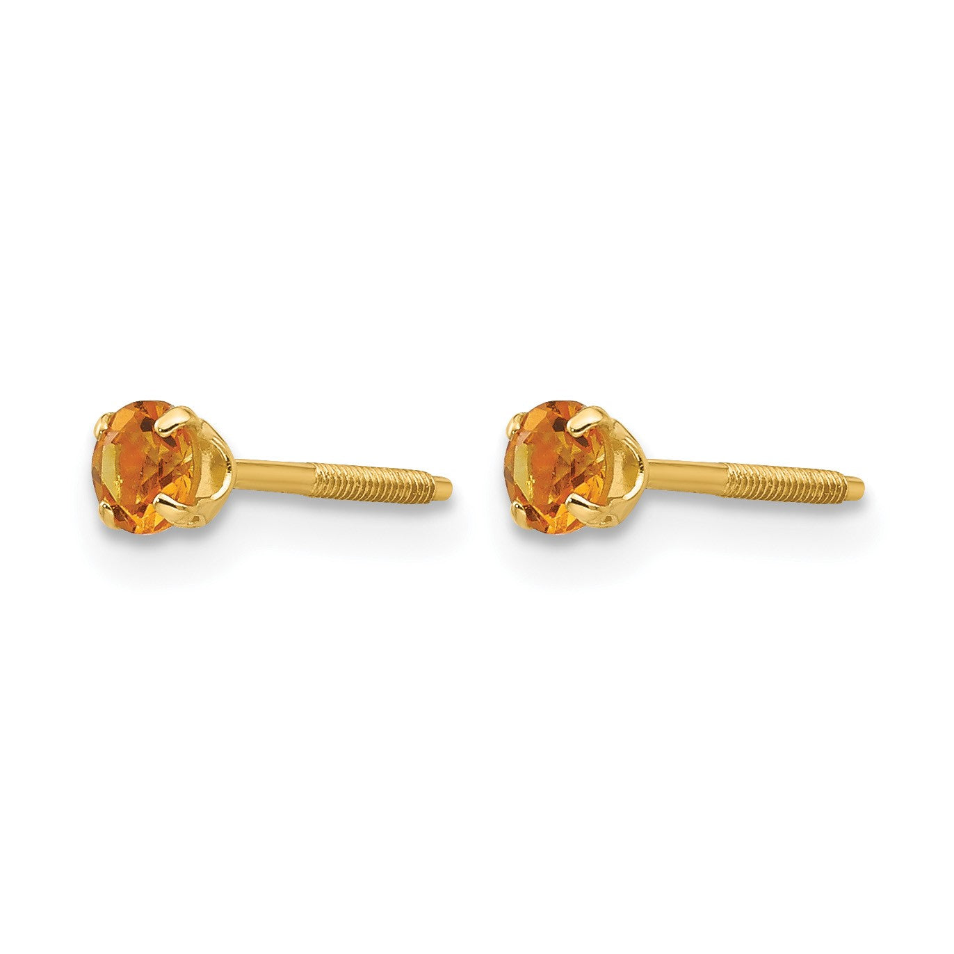14k Madi K 3mm Round Citrine Birthstone  Screwback Post Earrings