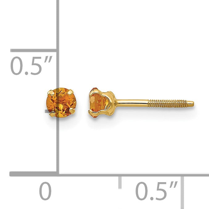 14k Madi K 3mm Round Citrine Birthstone  Screwback Post Earrings