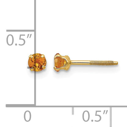 14k Madi K 3mm Round Citrine Birthstone  Screwback Post Earrings
