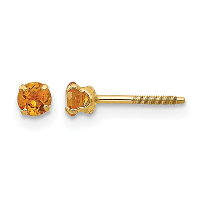14k Madi K 3mm Round Citrine Birthstone  Screwback Post Earrings