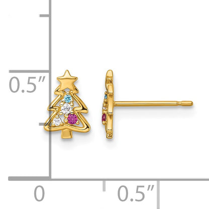 14k Madi K Polished Lab Created Ruby and CZ Christmas Tree Childrens Post Earrings