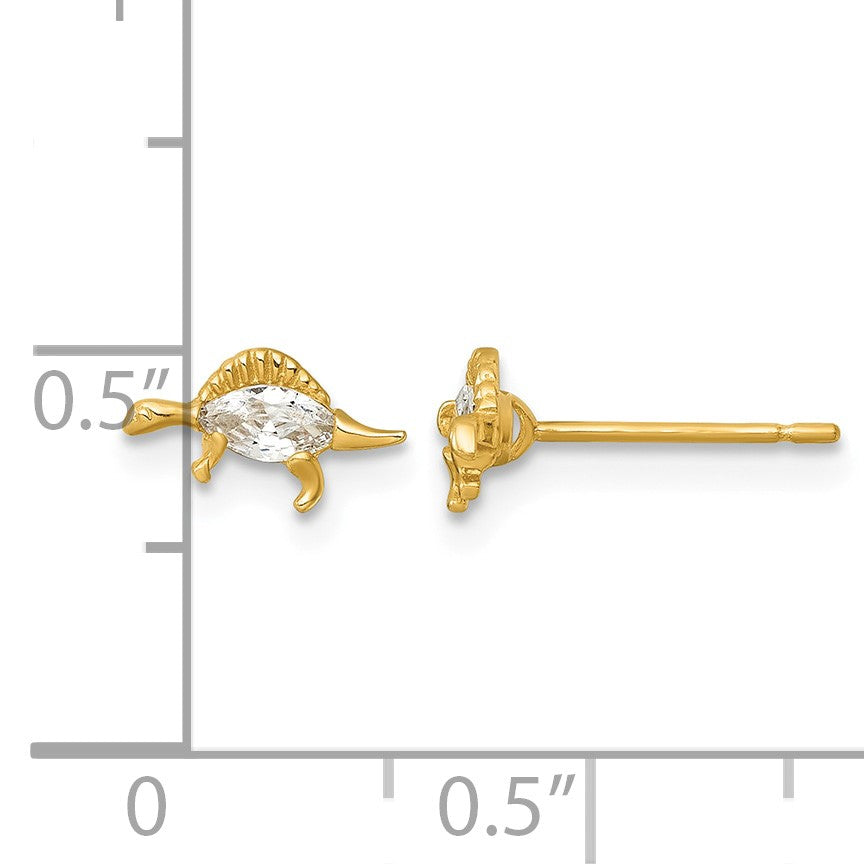 14k Madi K Polished and Grooved CZ Stegosaurus Childrens Post Earrings