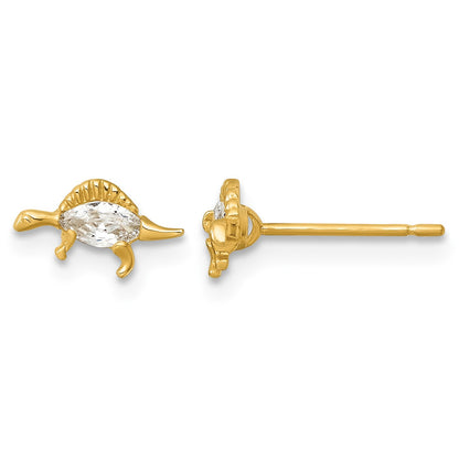 14k Madi K Polished and Grooved CZ Stegosaurus Childrens Post Earrings