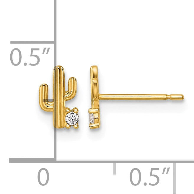 14k Madi K Polished CZ Cactus Childrens Post Earrings