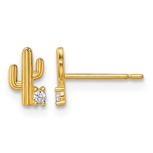 14k Madi K Polished CZ Cactus Childrens Post Earrings