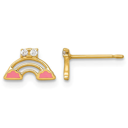 14k Madi K Polished Pink Enamel and CZ Rainbow Childrens Post Earrings