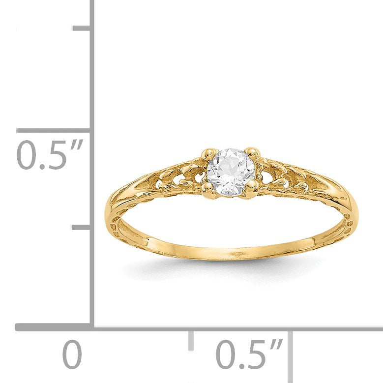 14k Madi K 3mm White Topaz Birthstone Size 3 Baby / Childrens Ring