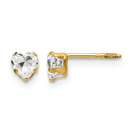 14K Madi K 4mm White CZ Heart Childrens Post Earrings