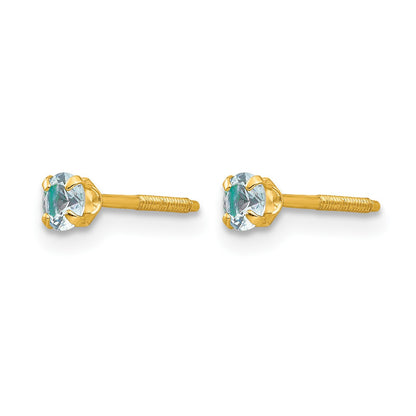 14k Madi K 3mm Round Imitation Aquamarine March Birthstone Screwback Post Earrings