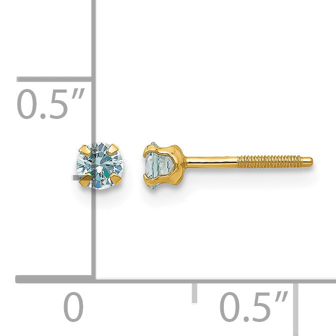 14k Madi K 3mm Round Imitation Aquamarine March Birthstone Screwback Post Earrings