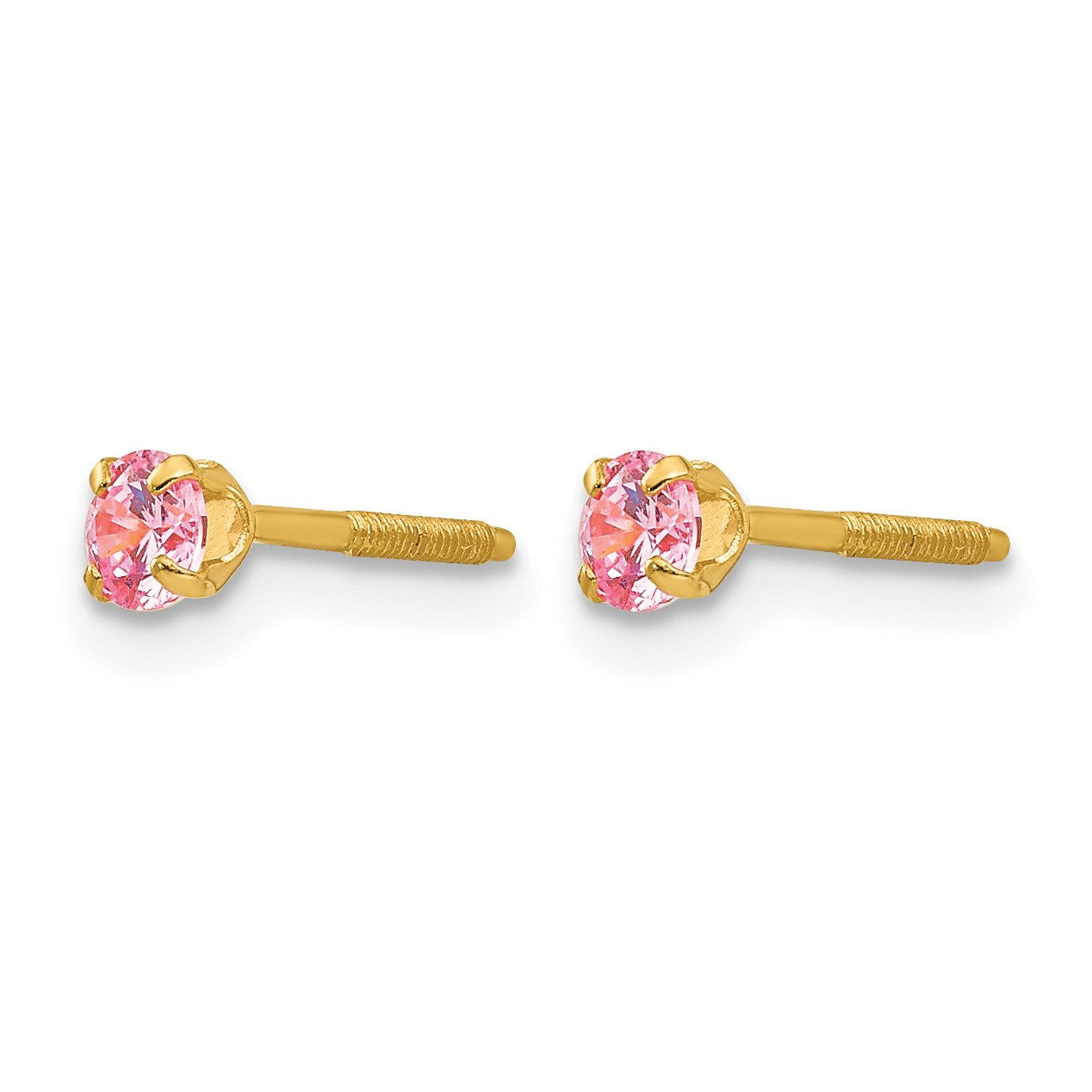 14k Madi K 3mm Round Imitation Pink Tourmaline October Birthstone Screwback Post Earrings
