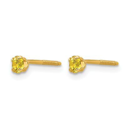 14k Madi K 3mm Round Imitation Citrine November Birthstone Screwback Post Earrings