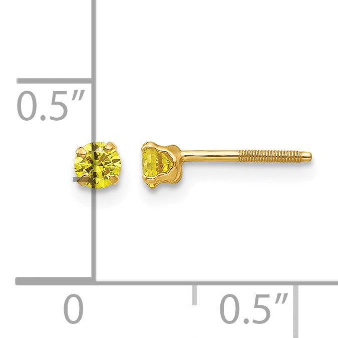 14k Madi K 3mm Round Imitation Citrine November Birthstone Screwback Post Earrings