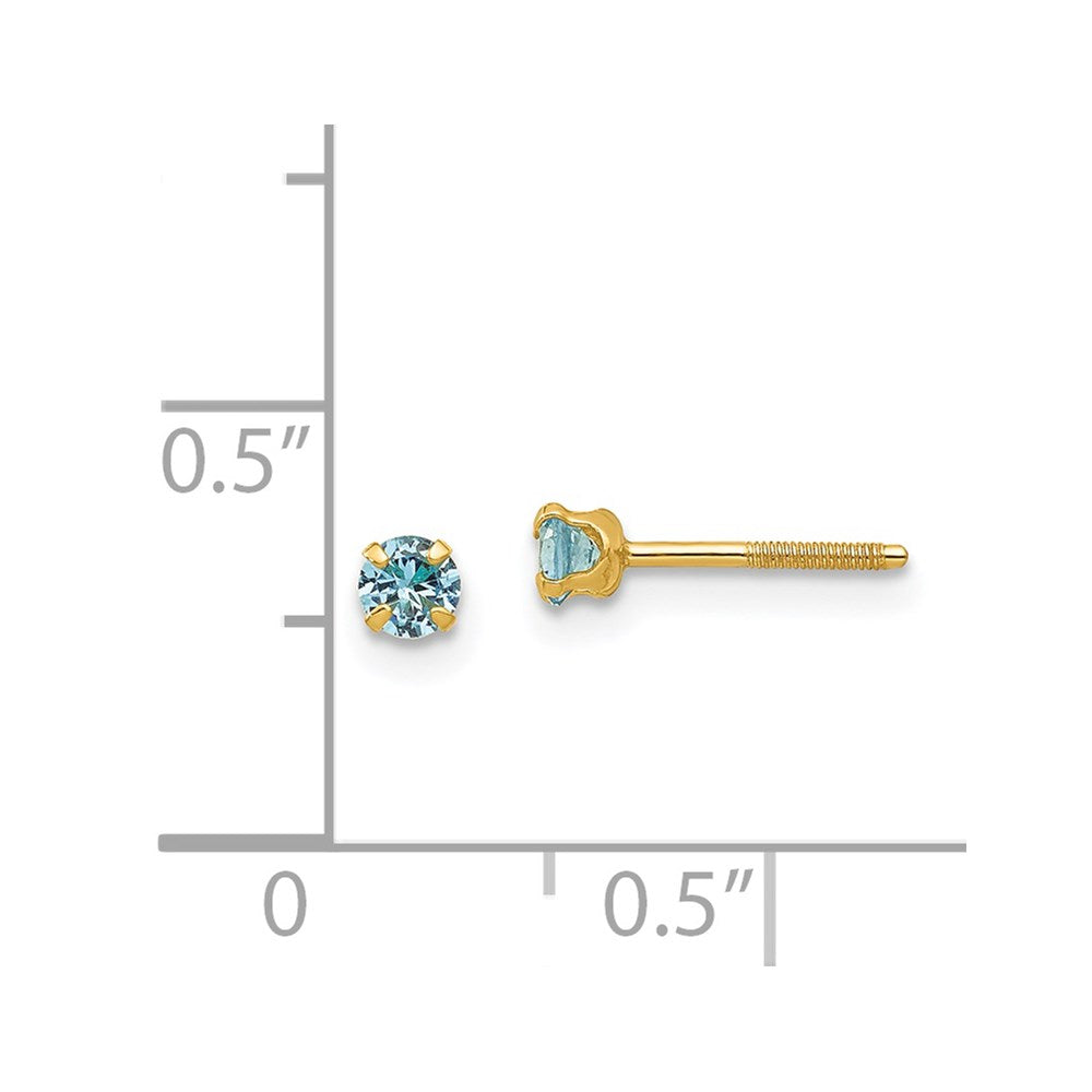 14k Madi K 3mm Imitation Blue Zircon Birthstone Earrings (Dec)