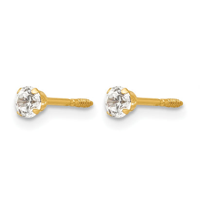 14k Madi K 3mm Round CZ Post Earrings