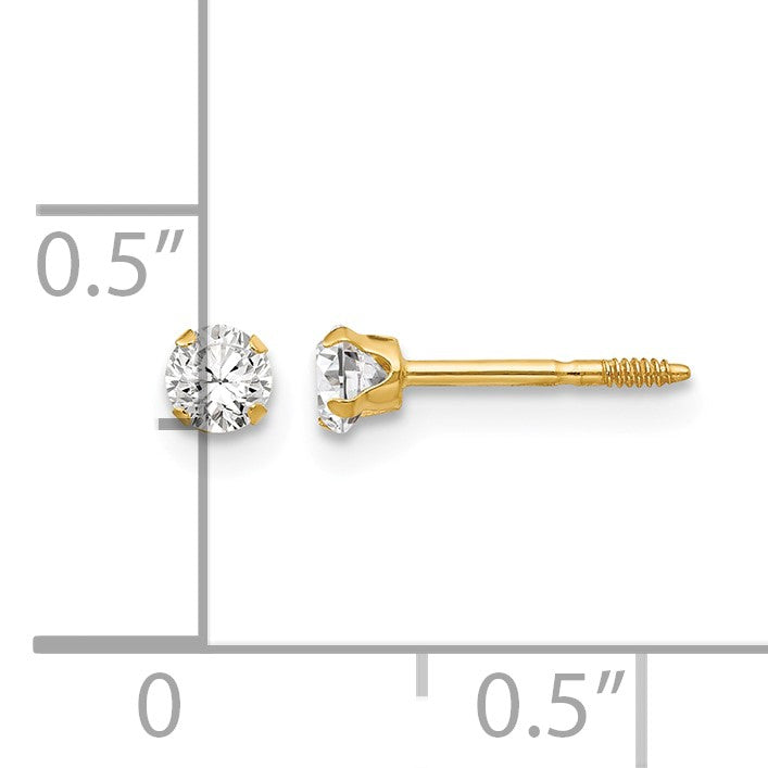 14k Madi K 3mm Round CZ Post Earrings