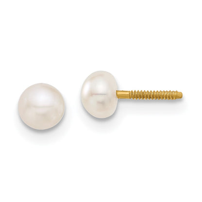 14k Madi K 4-5mm White Button Freshwater Cultured Pearl Screwback Post Earrings