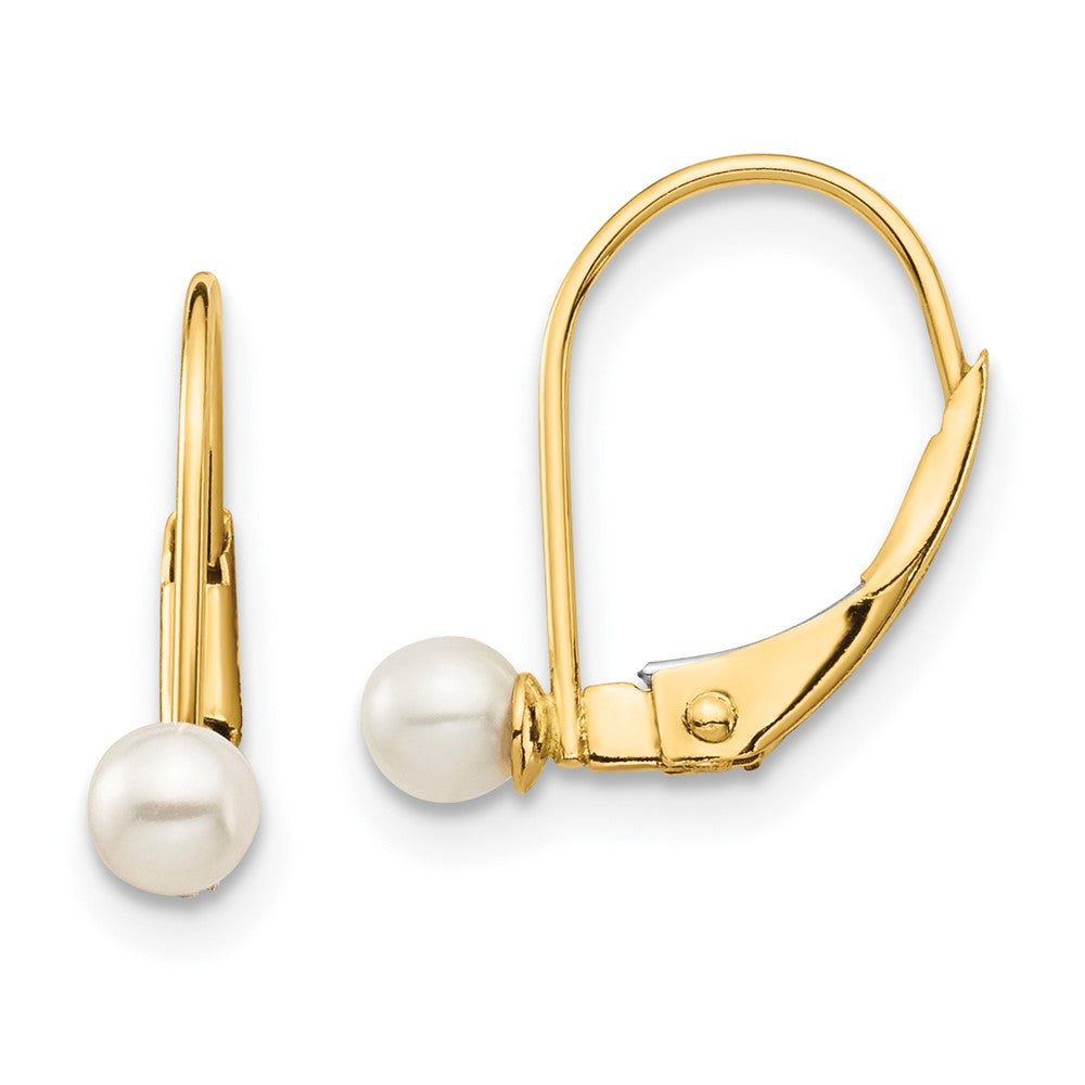 14k Madi K 3-4mm White Round Freshwater Cultured Pearl Leverback Earrings