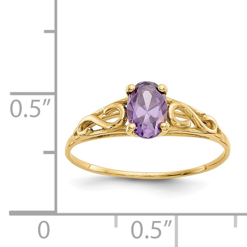 14k Madi K 6x4mm Oval Synthetic Amethyst Birthstone Size 5 Ring
