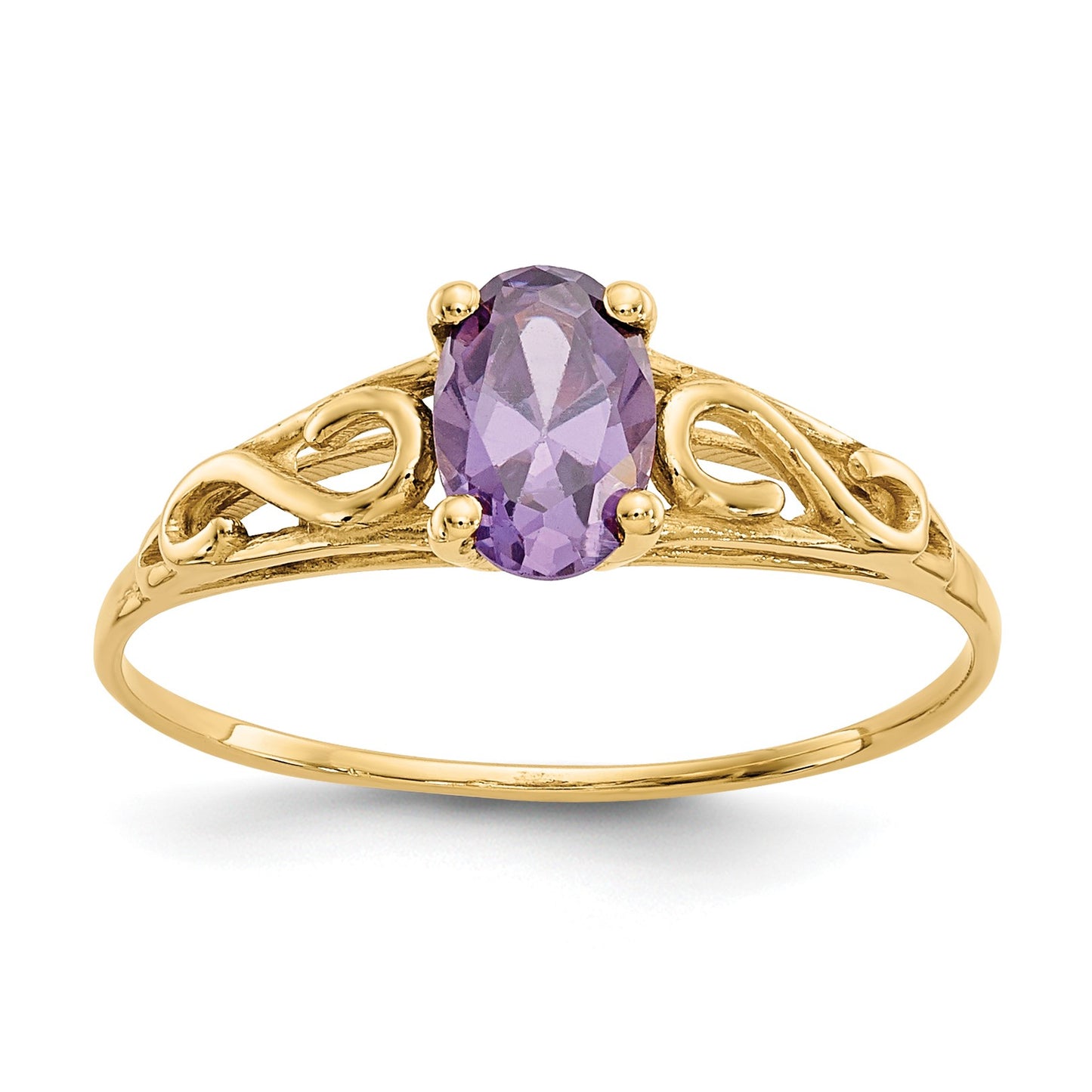 14k Madi K 6x4mm Oval Synthetic Amethyst Birthstone Size 5 Ring