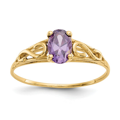 14k Madi K 6x4mm Oval Synthetic Amethyst Birthstone Size 5 Ring