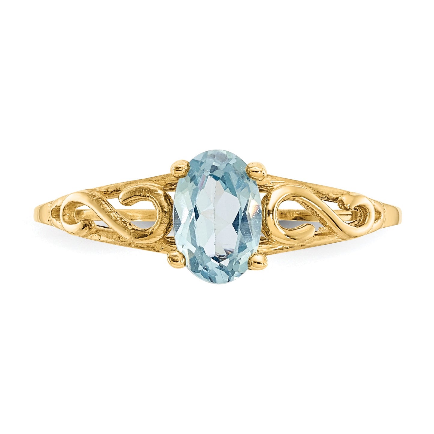 14k Madi K 6x4mm Oval Synthetic Aquamarine Birthstone Size 5 Ring