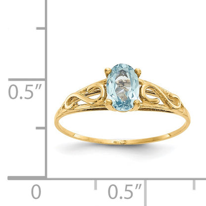 14k Madi K 6x4mm Oval Synthetic Aquamarine Birthstone Size 5 Ring