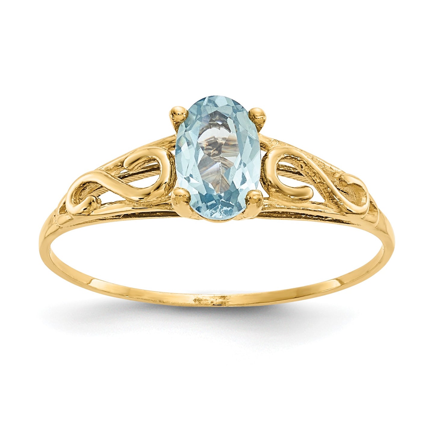 14k Madi K 6x4mm Oval Synthetic Aquamarine Birthstone Size 5 Ring