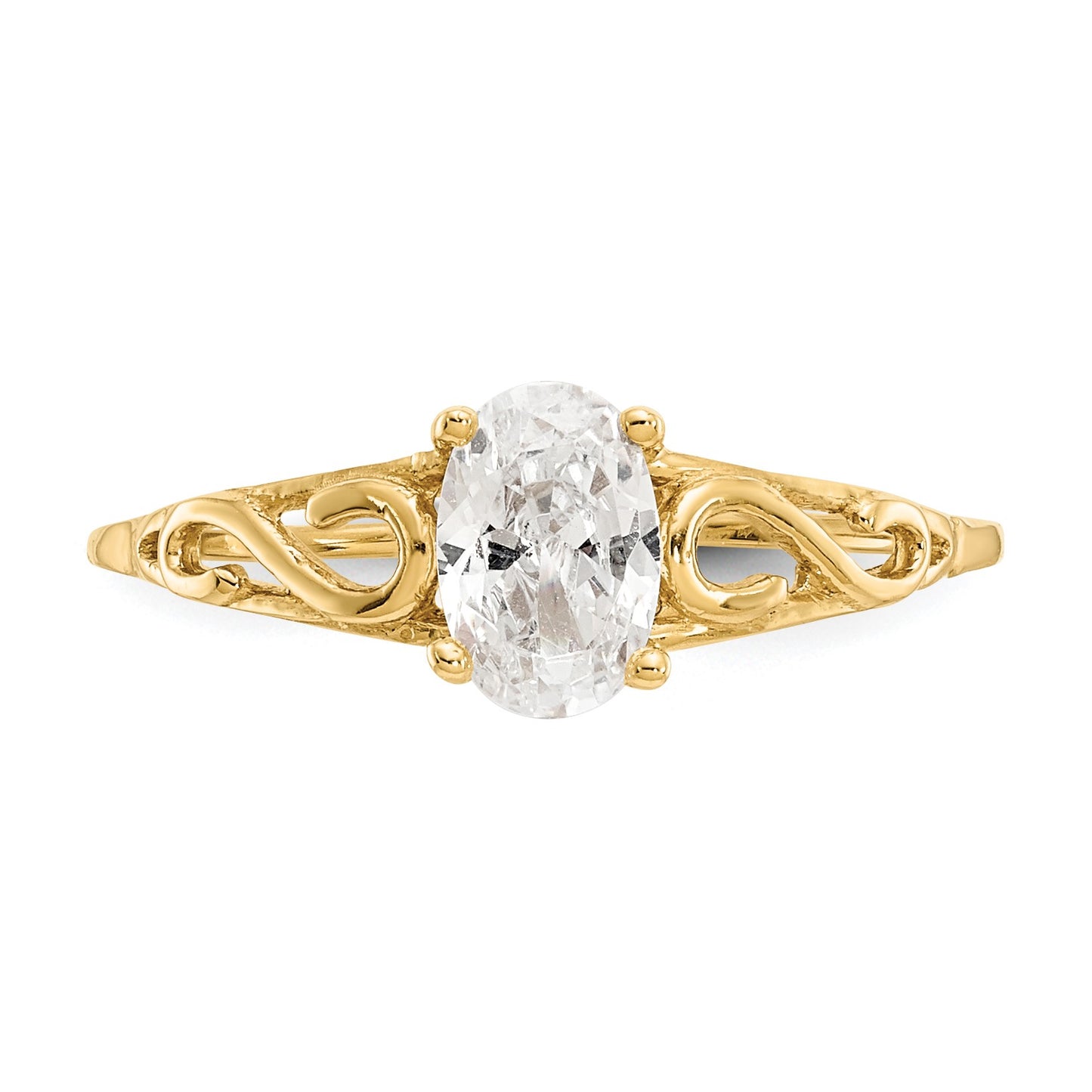 14k Madi K 6x4mm Oval Synthetic White Spinel Birthstone Size 5 Ring