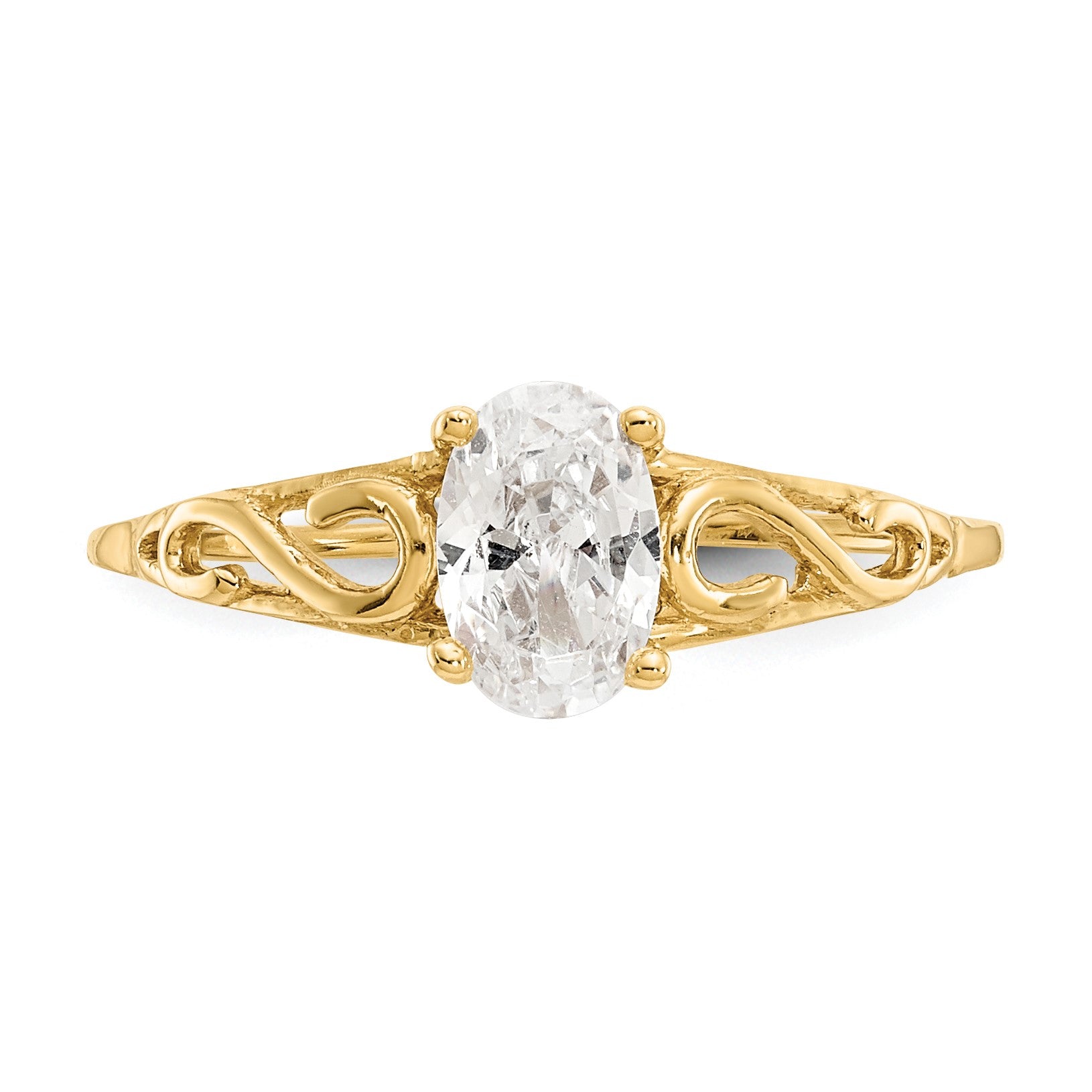 14k Madi K 6x4mm Oval Synthetic White Spinel Birthstone Size 5 Ring