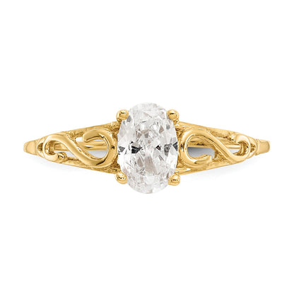 14k Madi K 6x4mm Oval Synthetic White Spinel Birthstone Size 5 Ring