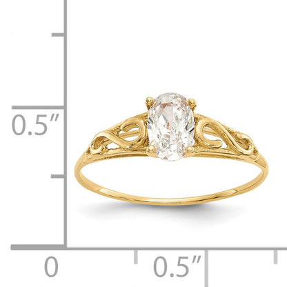 14k Madi K 6x4mm Oval Synthetic White Spinel Birthstone Size 5 Ring