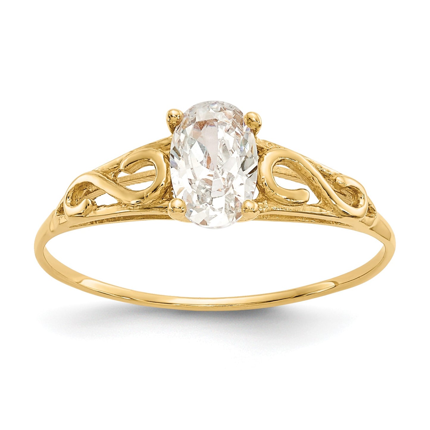 14k Madi K 6x4mm Oval Synthetic White Spinel Birthstone Size 5 Ring