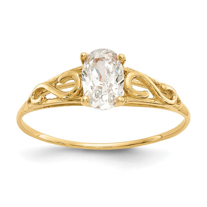 14k Madi K 6x4mm Oval Synthetic White Spinel Birthstone Size 5 Ring