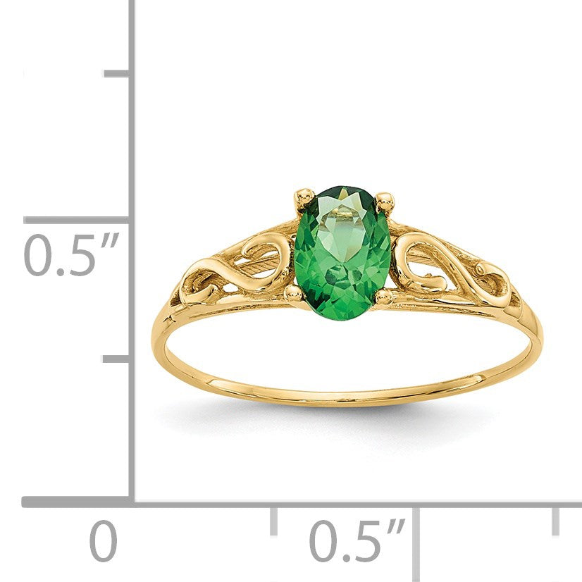 14k Madi K 6x4mm Oval Synthetic Emerald Birthstone Size 5 Ring