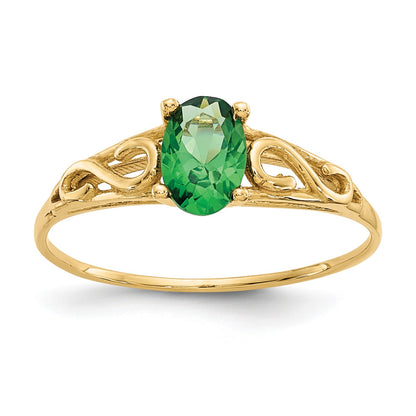 14k Madi K 6x4mm Oval Synthetic Emerald Birthstone Size 5 Ring
